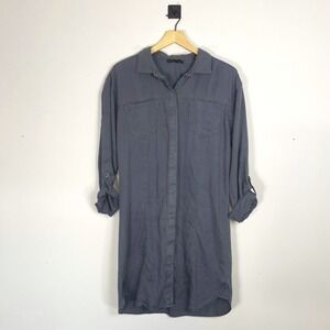 Prana Doryan Gray Long Sleeve Button Down Collared Shirt Dress Size Medium